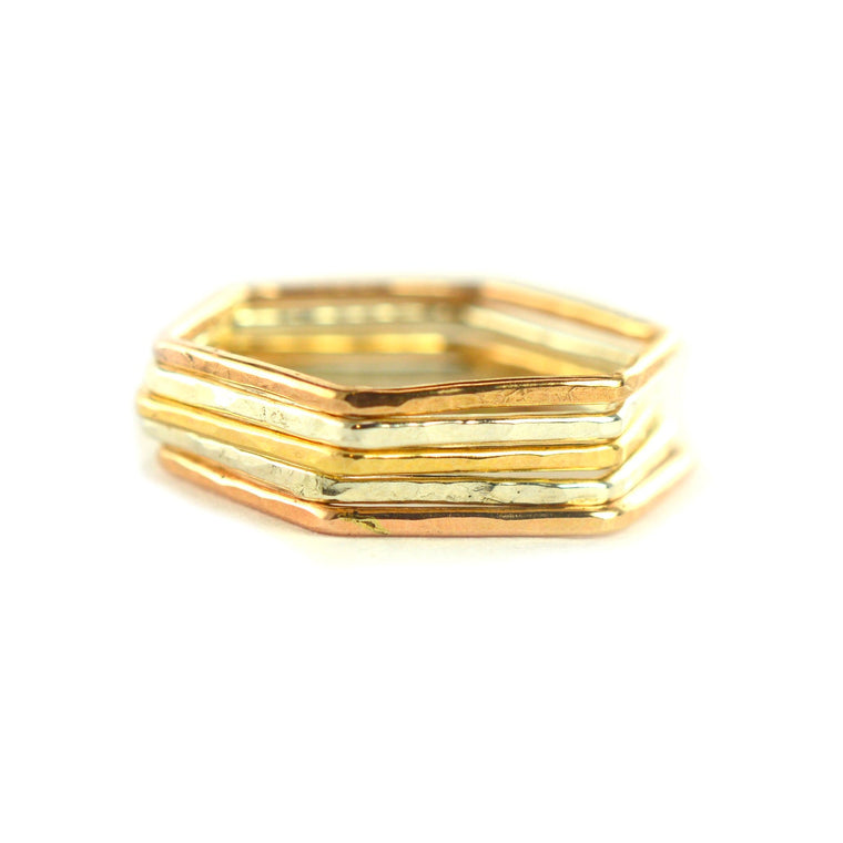 Size 6 / Stackable Hexagon Rings Set of 5