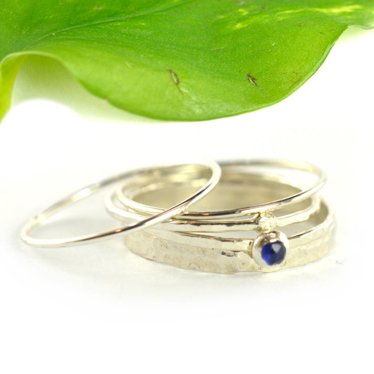 Size 8-8.5 / Sapphire Stacking Ring Set of 5