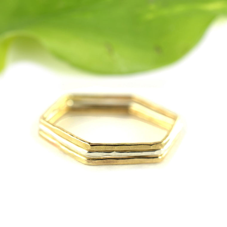 Size 8 / Hammered Hexagon Stackable Ring Set of 3