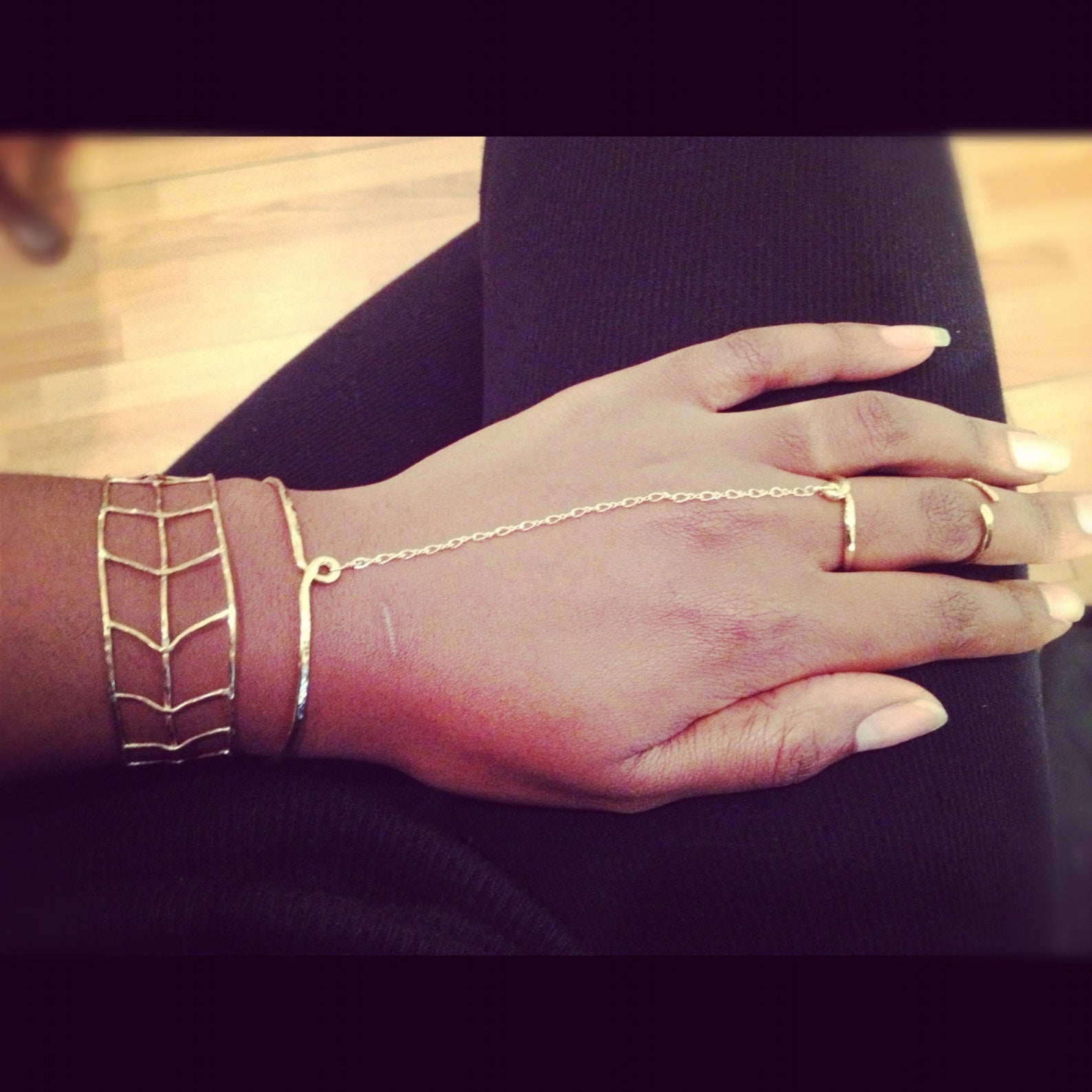 Rose gold 7 diamond finger bracelet - Jacquie Aiche - Bracelets for women -  Mad Lords