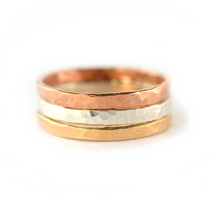 Hammered Mixed Metal Stacking Ring - Set of 3