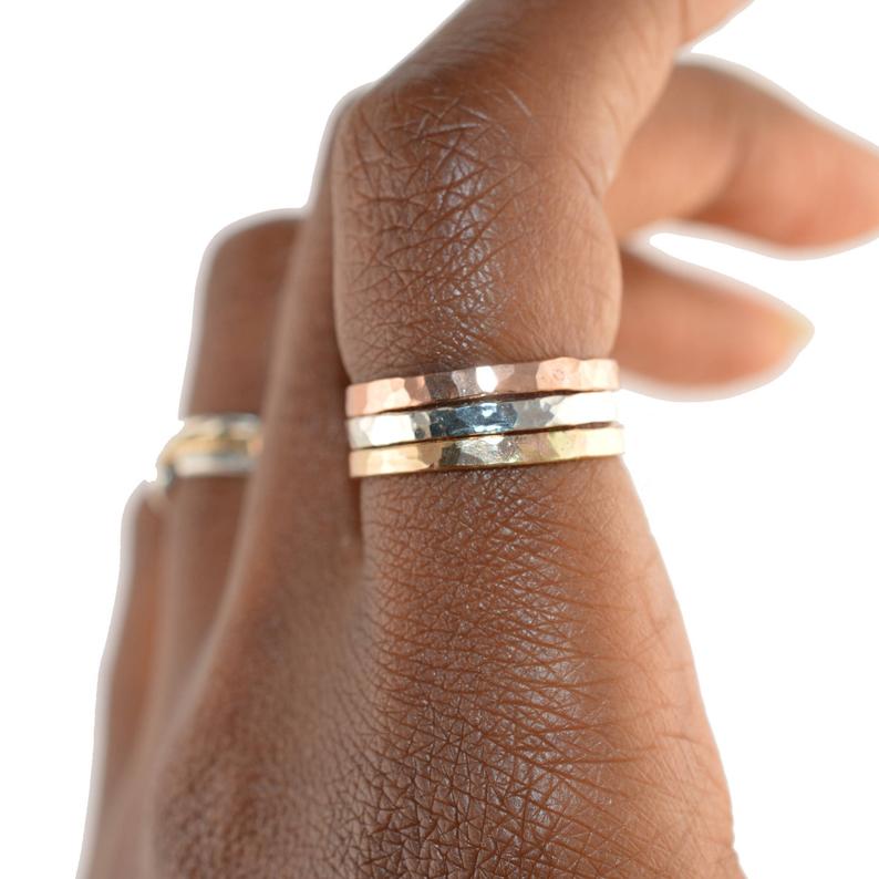 Hammered Mixed Metal Stacking Ring - Set of 3