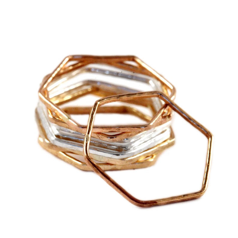 Hammered Gold Fill Hexagon Stacking Ring - Set of 3