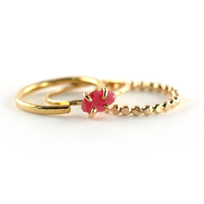 Size 4 / Raw Pink Ruby Stacking Ring Set of 3