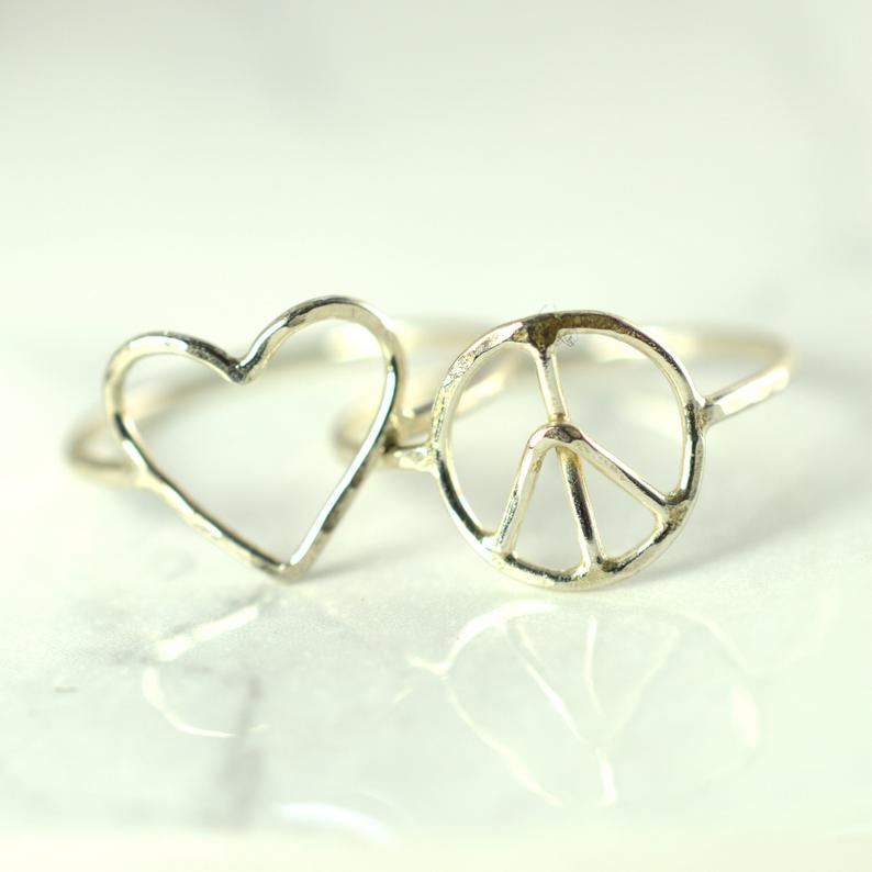 Hammered Peace Symbol Ring