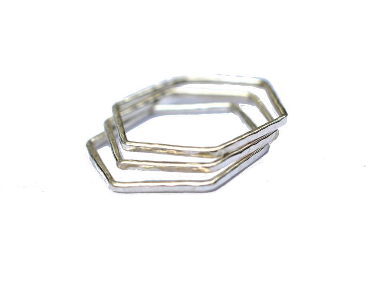 Hammered Gold Fill Hexagon Stacking Ring - Set of 3