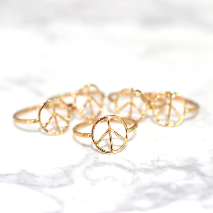 Hammered Peace Symbol Ring