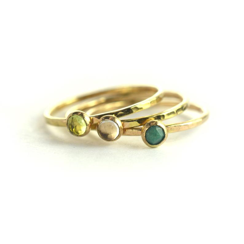 Size 4 / Gemstone Gold Stacking Ring Set of 3