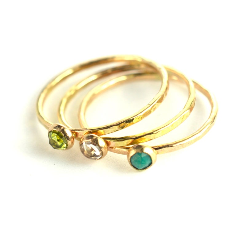 Size 4 / Gemstone Gold Stacking Ring Set of 3