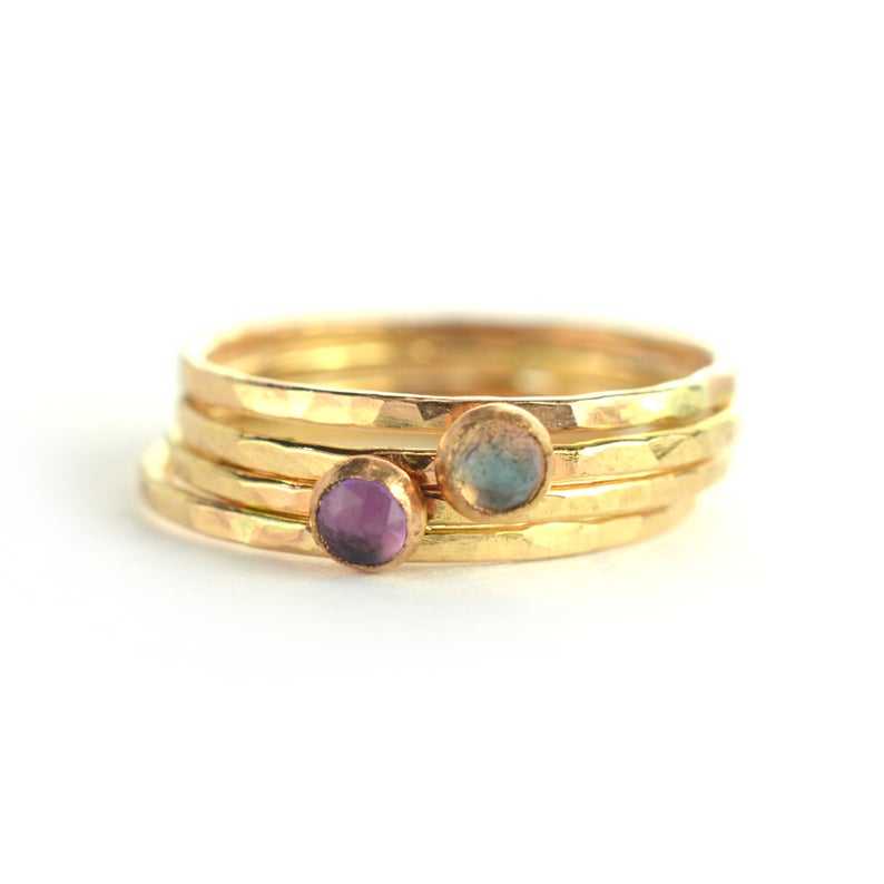 Size 5 / Amethyst & Labradorite Gold Stacking Ring Set of 4