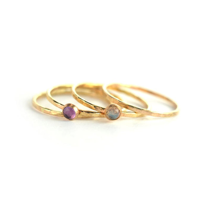 Size 5 / Amethyst & Labradorite Gold Stacking Ring Set of 4