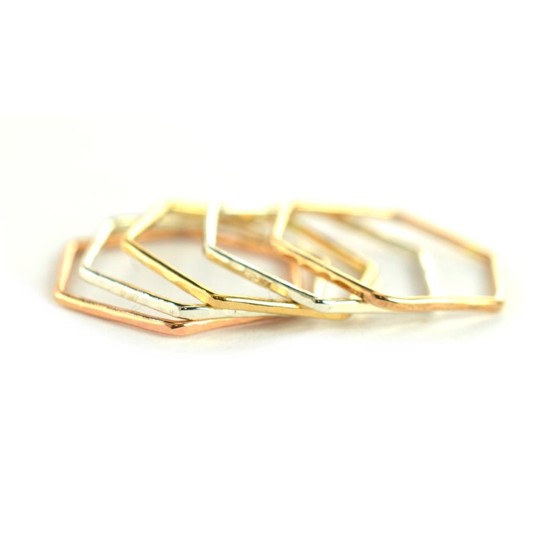 Size 6 / Stackable Hexagon Rings Set of 5