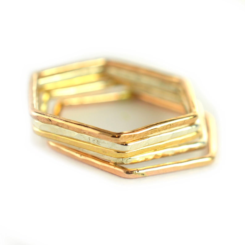 Size 6 / Stackable Hexagon Rings Set of 5