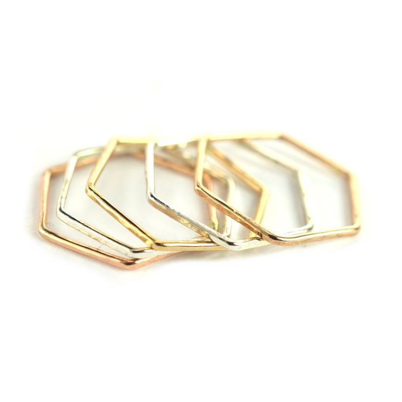 Size 6 / Stackable Hexagon Rings Set of 5