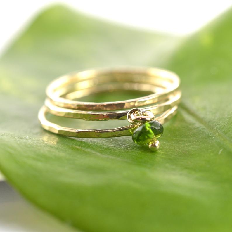 Size 6 / Dainty Green Tourmaline Dangle Ring