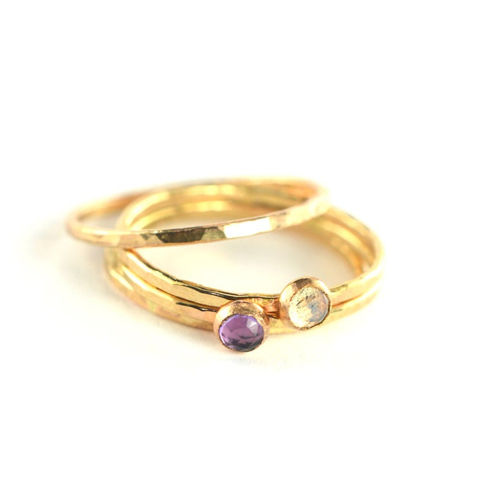 Size 5 / Amethyst & Labradorite Gold Stacking Ring Set of 4