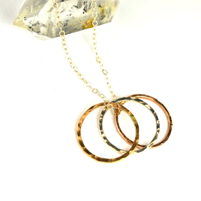 Hammered Triple Infinity Ring Necklace