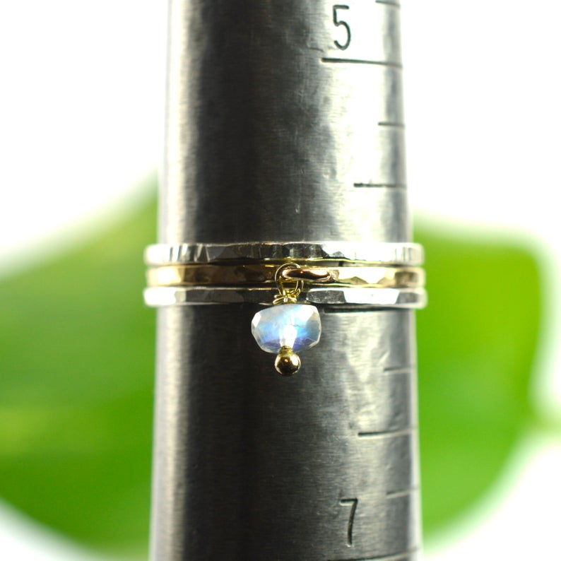 Size 6 / Rainbow Moonstone Dangle Ring