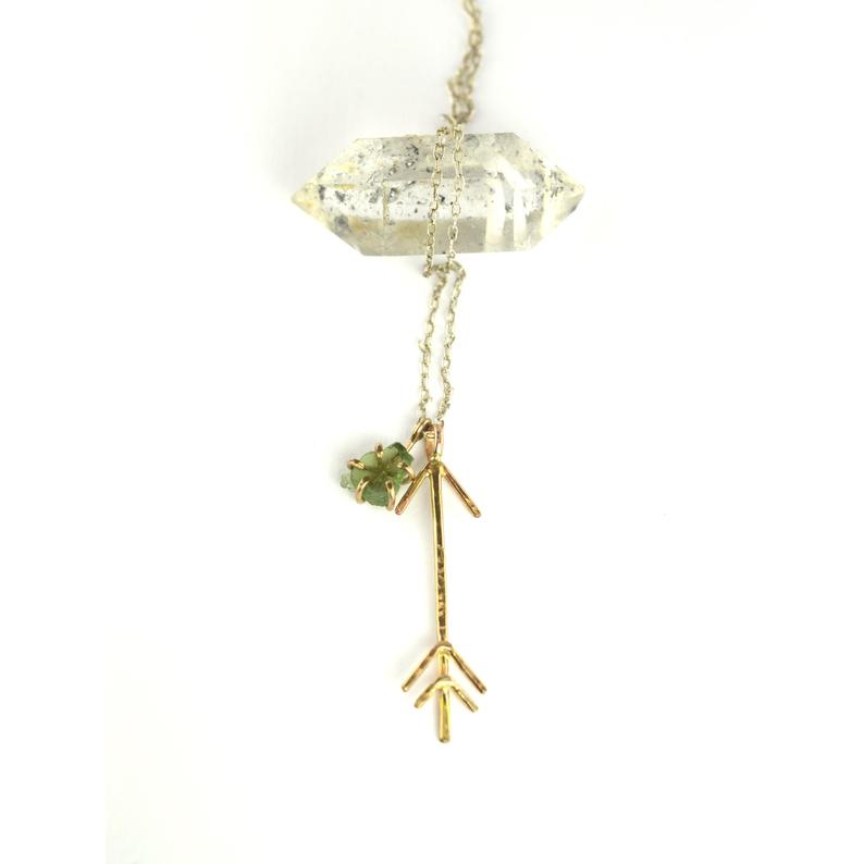 Gold Arrow Pendant & Raw Gemstone Necklace