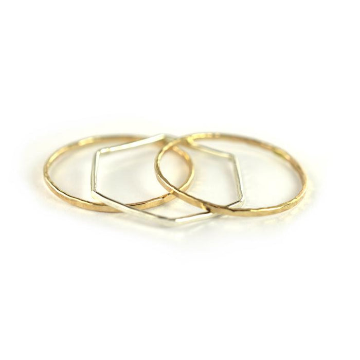 Size 10 / Skinny Hexagon Ring Set of 3