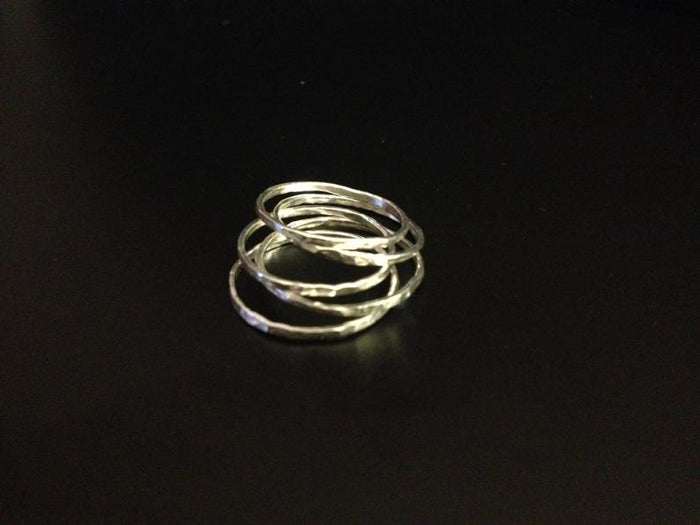 Hammered Sterling Silver Stacking Ring - Set of 5