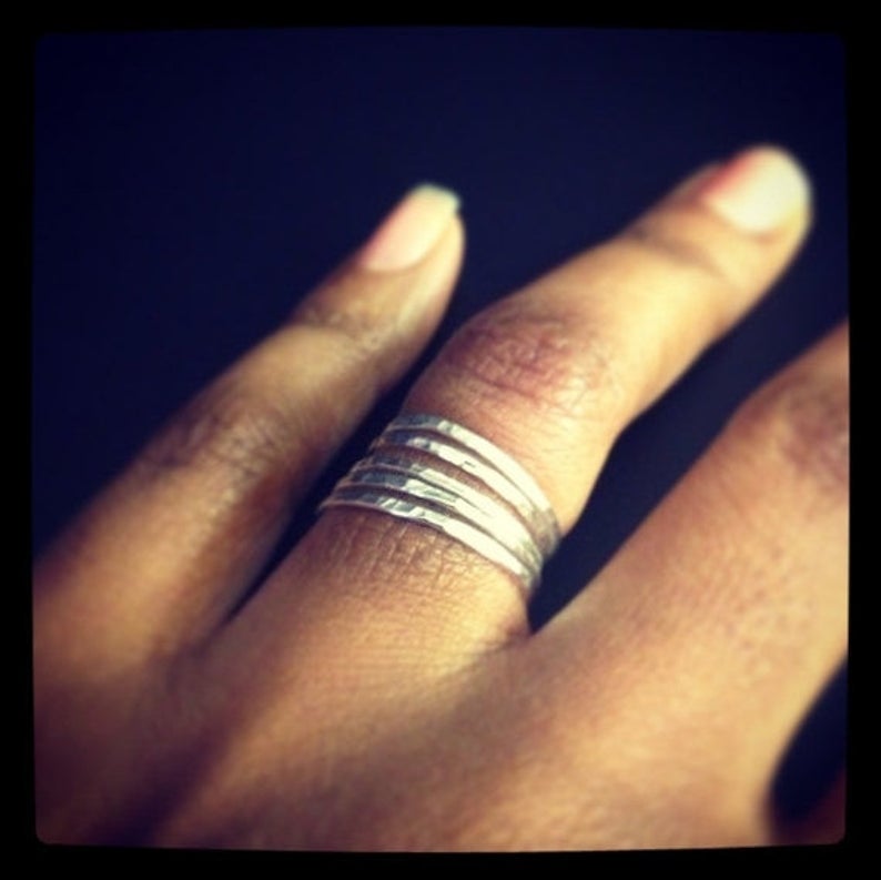 Hammered Sterling Silver Stacking Ring - Set of 5