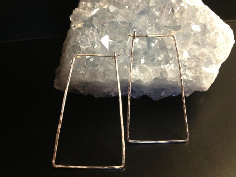 Hammered Skinny Trapezoid Hoop Earrings