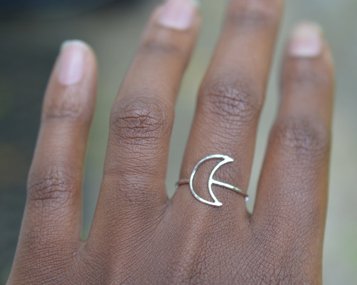 Hammered Crescent Moon Ring