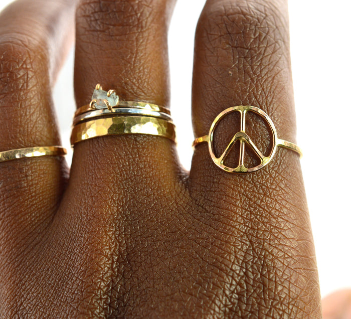 Hammered Peace Symbol Ring