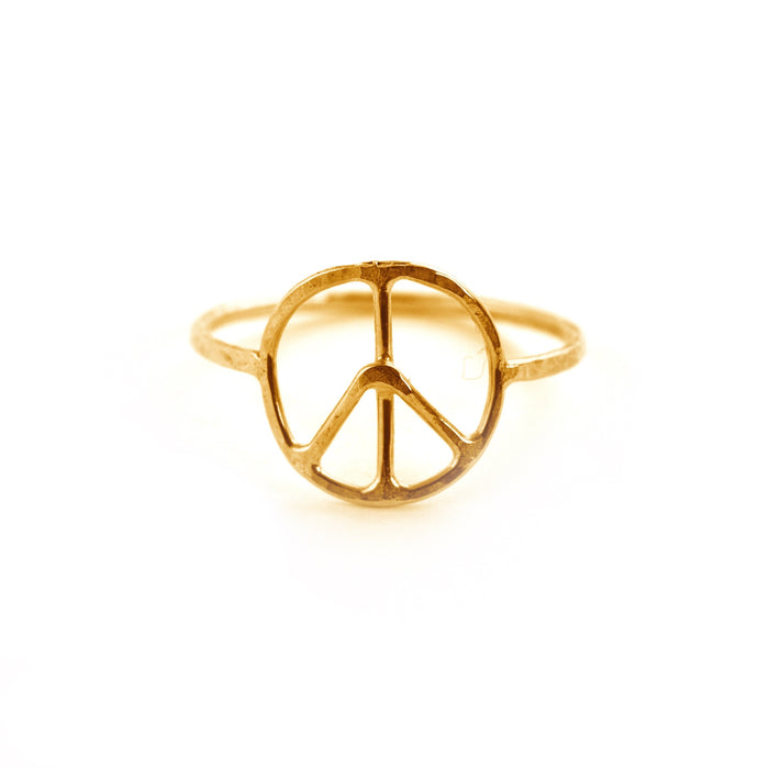 Hammered Peace Symbol Ring