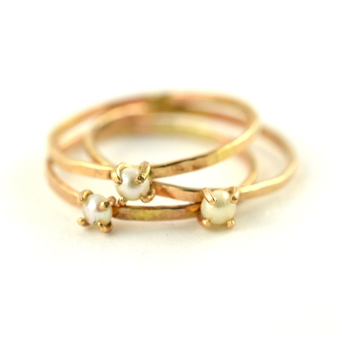 white pearl stacking ring by Aquarian Thoughts Jewelry