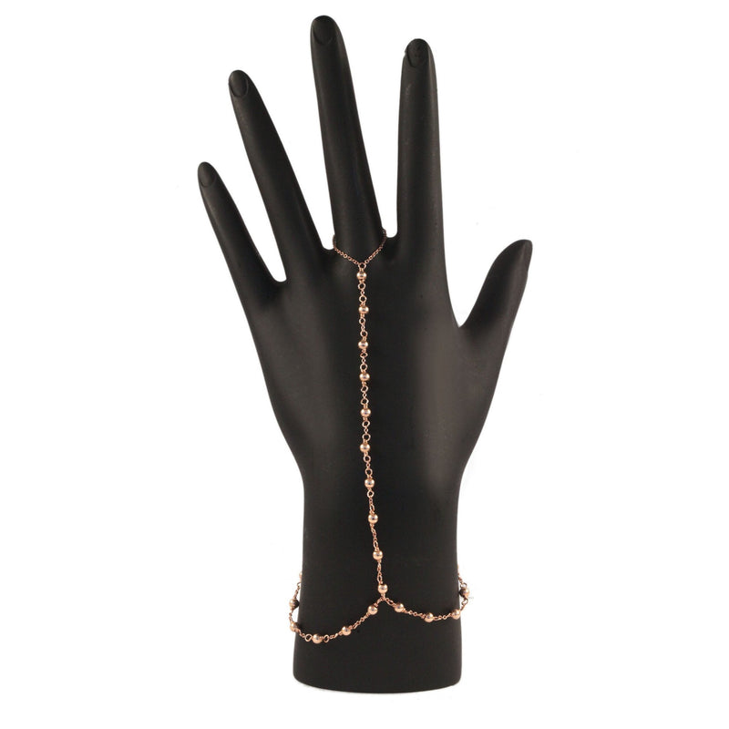 delicate rose gold beaded hand chain bracelet
