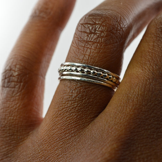 Silver Beaded Stacking Ring