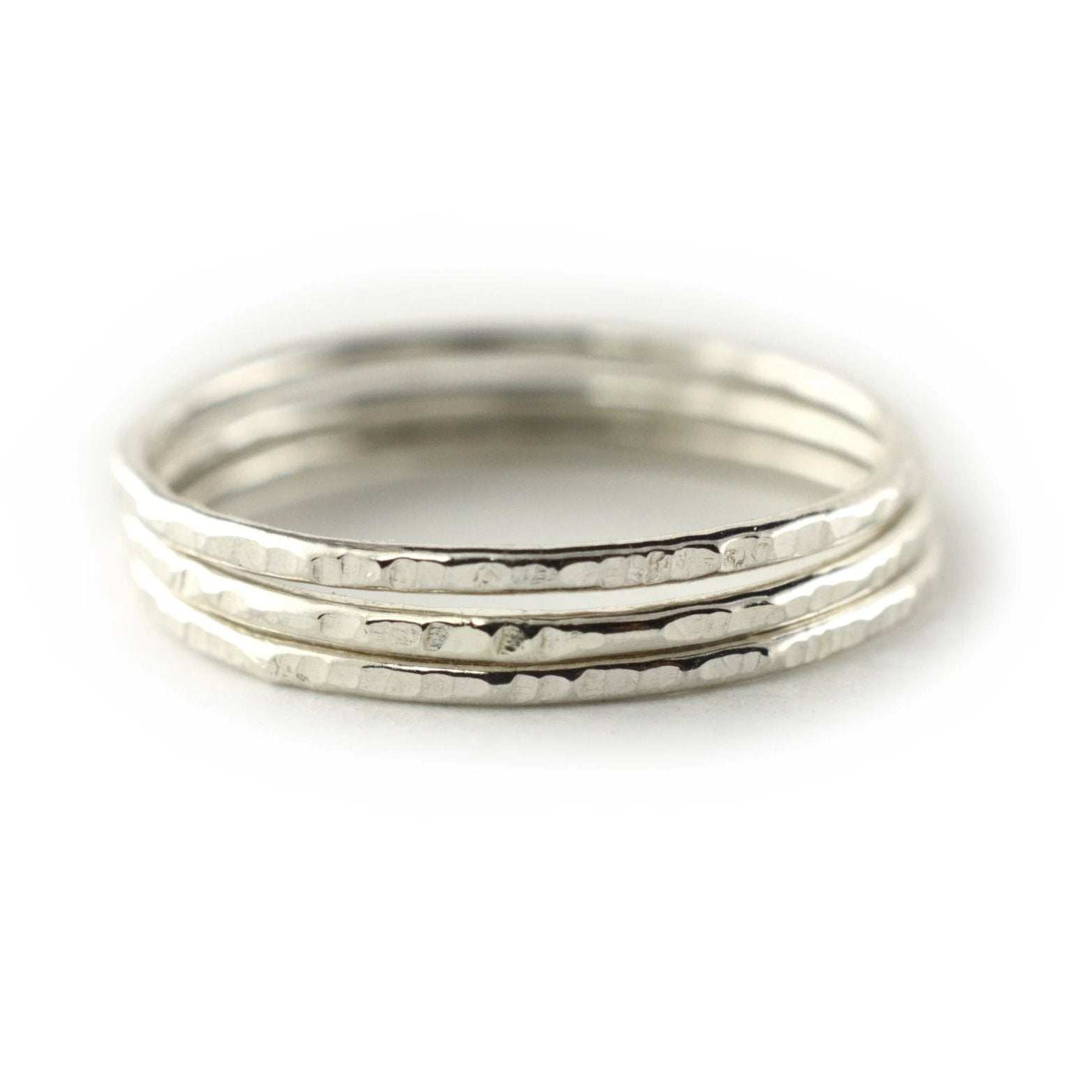 Nornir - Large textured stacking rings in solid sterling silver