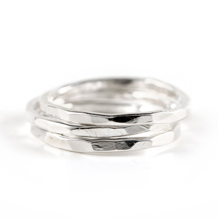 Hammered Sterling Silver Stacking Ring - Set of 3